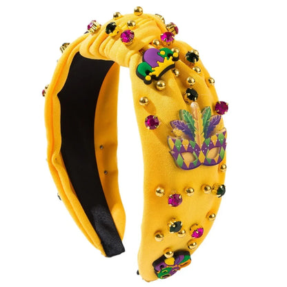 Acessórios de faixa de cabeça de carnaval, roxo, verde, amarelo, strass e acolchoada