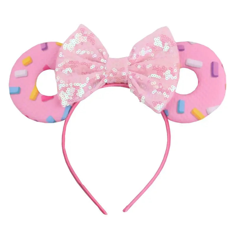 Tiara de orelhas de Disney iluminada de luxo com laço piscante e estampa de bolinhas