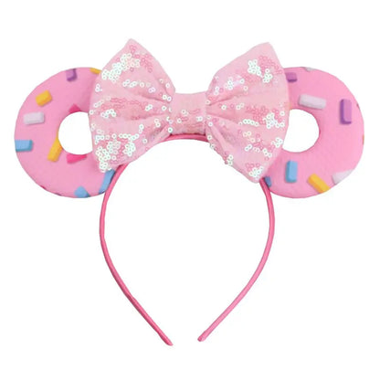 Tiara de orelhas de Disney iluminada de luxo com laço piscante e estampa de bolinhas