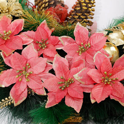 Flores Natal Glitter Artificial 10/100 peças de Enfeite de Árvore de Natal de Poinsétia Glitter