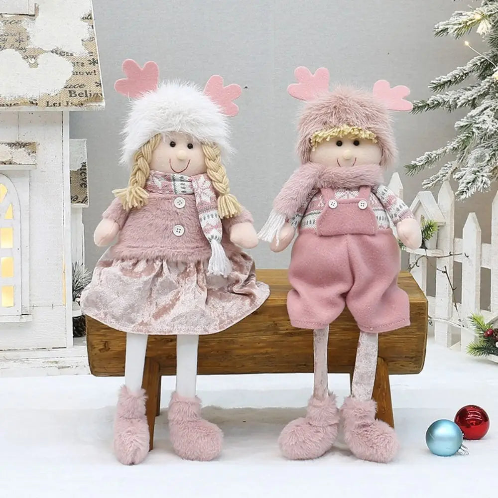 Boneco de Árvore de Natal Festivo Natal Rosa de Pelúcia Tecido Figure Desktop Decoração