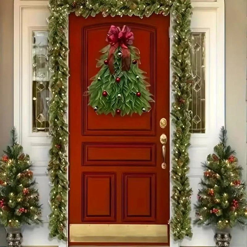 Guirlanda de Natal em Formato de Árvore Feita com Tela Decorativa Verde Franzida