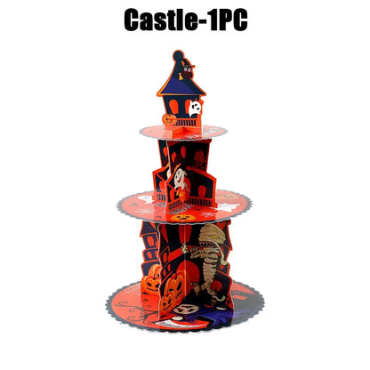 Suporte de Cupcake de Halloween de 3 Camadas Torre e Bolo Torre Morcego de Abóbora