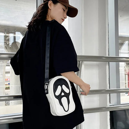 Bolsa transversal com rosto de fantasma refletivo de Halloween para mulheres e homens