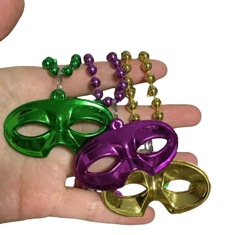 3 peças de contas de carnaval, 83 cm, ouro metálico, verde, roxo, contas de carnaval