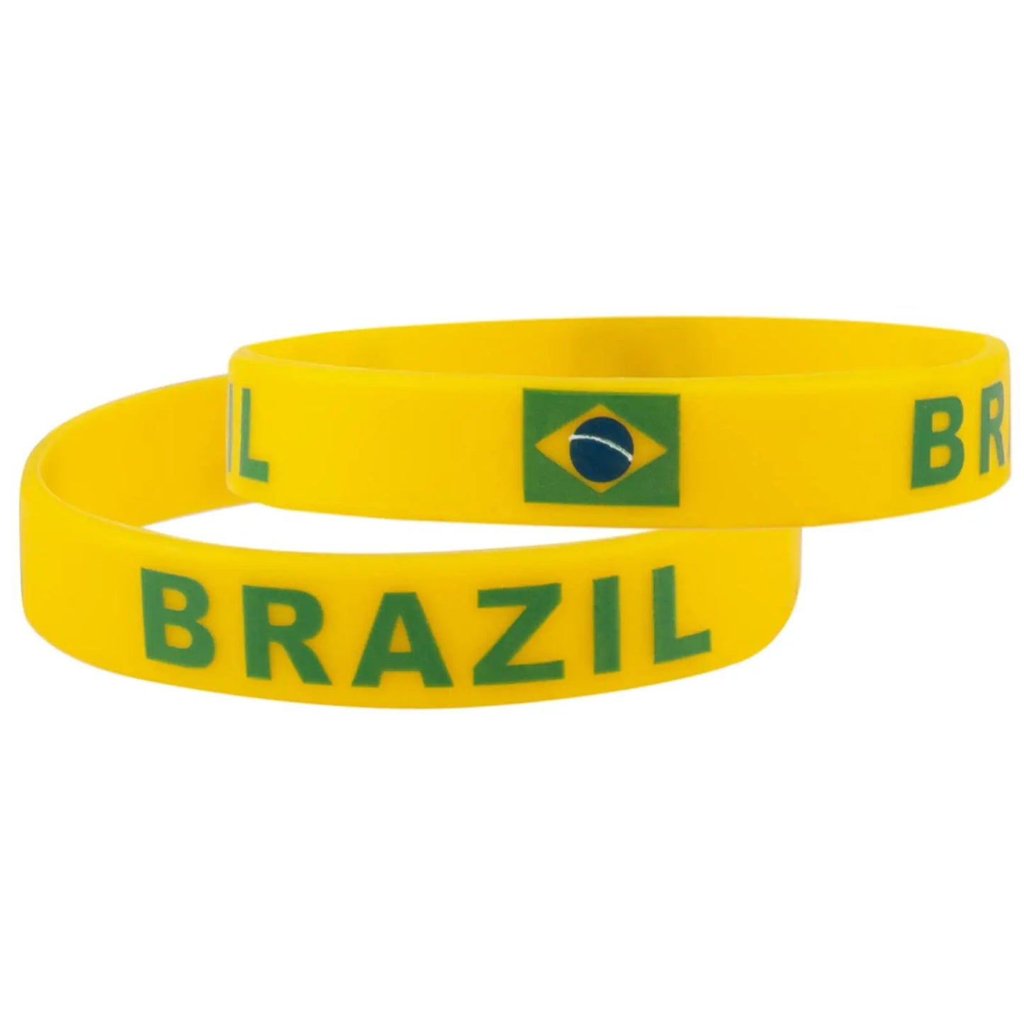 Kit 2 Pulseiras Emborrachadas Brasil Verde E Amarela Copa