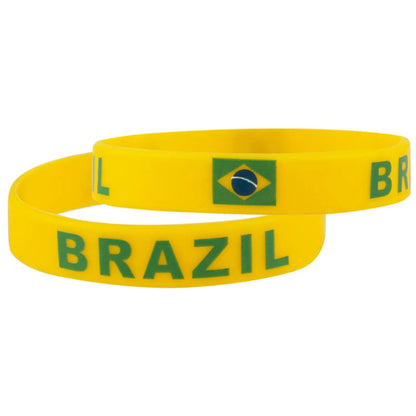 Kit 2 Pulseiras Emborrachadas Brasil Verde E Amarela Copa