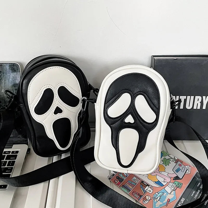 Bolsa transversal com rosto de fantasma refletivo de Halloween para mulheres e homens