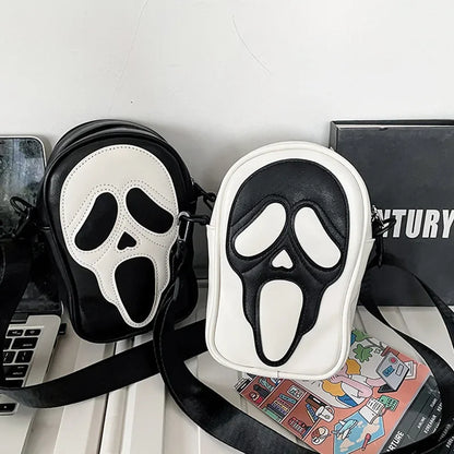 Bolsa transversal com rosto de fantasma refletivo de Halloween para mulheres e homens