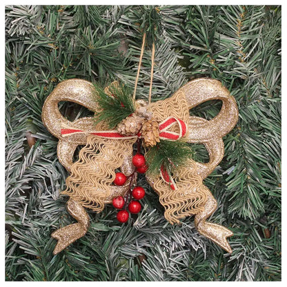 Laço Pinhais Vagas Natal Enfeite Pendente Laço Natalino Dourado com Brilho 18cm Natal