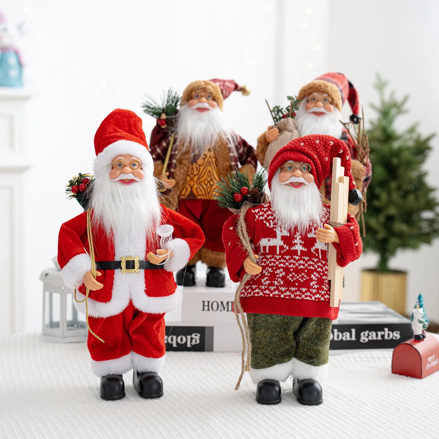 Boneco Papai Noel Lanterna Vermelho decoração de mesa de papai Noel de 30CM*11.81