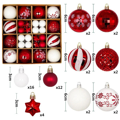 Bolas Natal 44 Unidades de Bolas para Enfeitar Árvore de Natal, Ouro Branco, Tamanho Real
