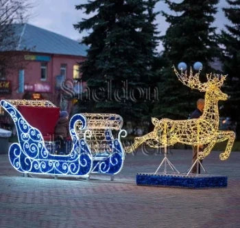 Trenó c/ Rena 3d de Natal com luz LED colorida Shopping