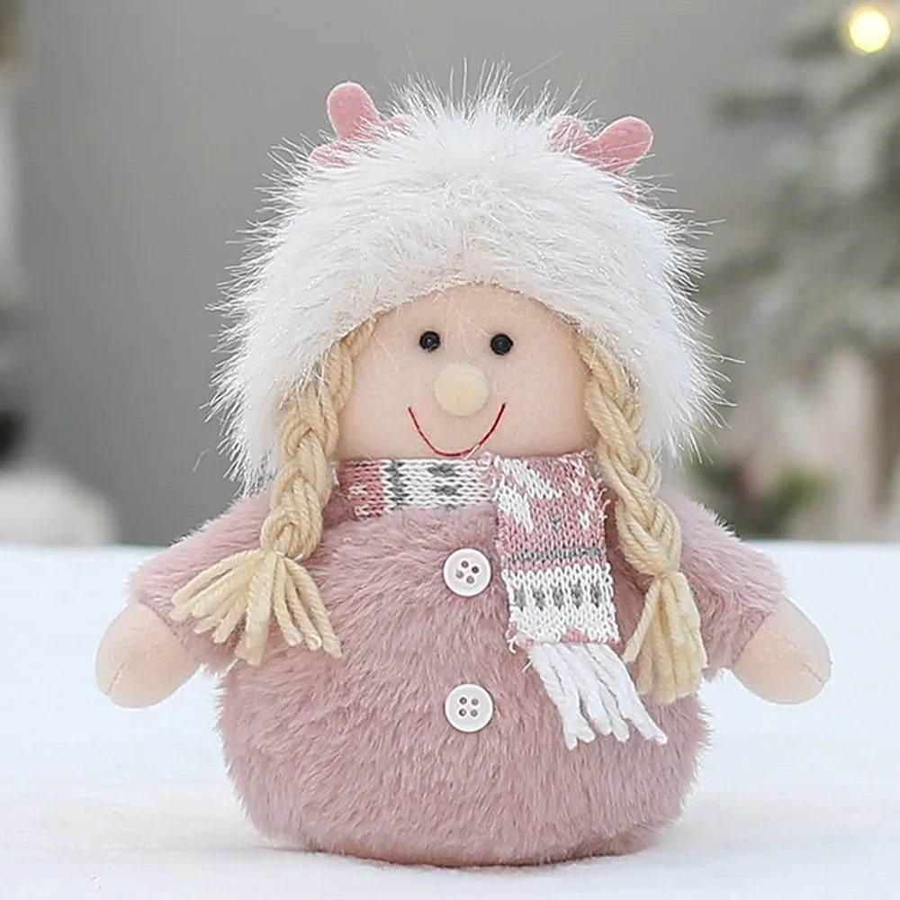 Boneco de Árvore de Natal Festivo Natal Rosa de Pelúcia Tecido Figure Desktop Decoração