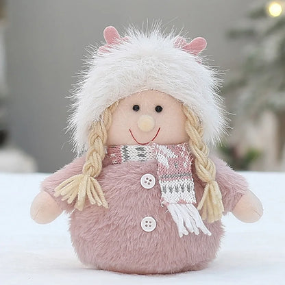 Boneco de Árvore de Natal Festivo Natal Rosa de Pelúcia Tecido Figure Desktop Decoração