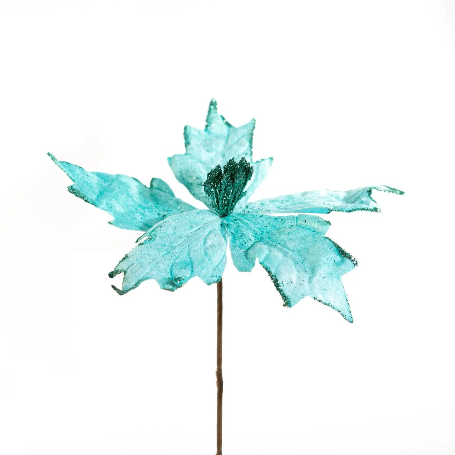 Kit 2 Peças Flores Decoração Natal Artificial Brilho Azul 19cm Flor Azul Claro Artificial Natal