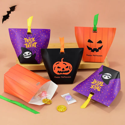 Bolsa de abóbora de Halloween, 10 peças, bolsa de doces, bolsa de doces divertida laranja
