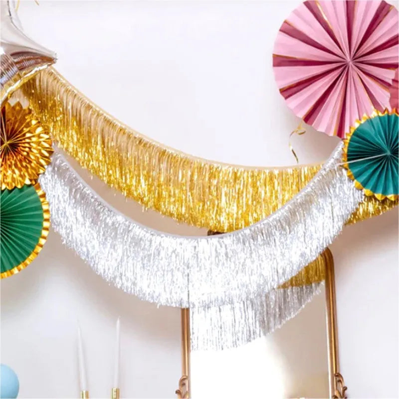 Cortina Laser 1/2 pacotes de franja de folha metálica, boias de desfile para pendurar parede