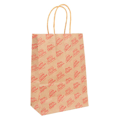 Kit de Sacolas Kraft para Embalagem e Presente - Estampa de Natal - 5 unidades -Natalina