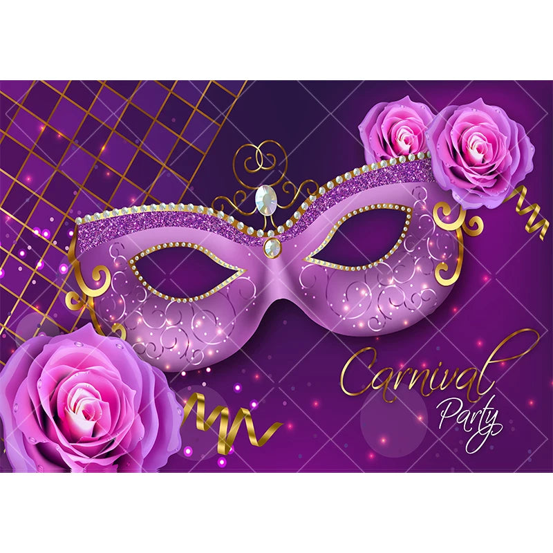 Carnaval, cenário fotográfico, roxo, verde, dourado, máscara, baile, dança, fundo máscaras