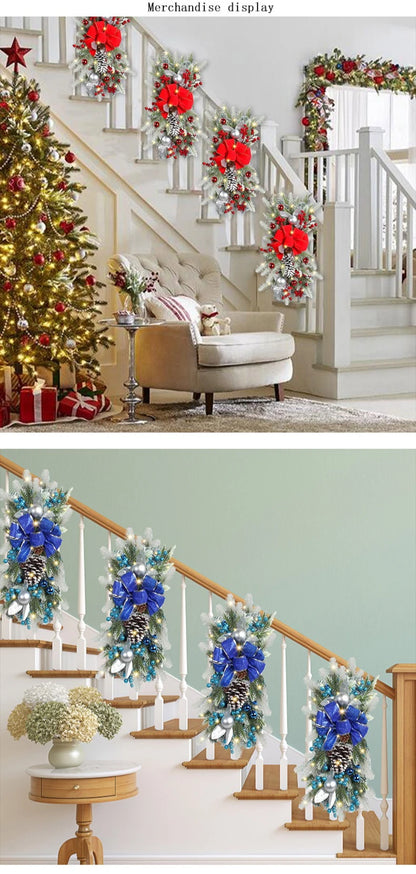 Guirlanda natalina com neve artificial Decoração de Natal Guirlanda Natal Porta Rattan