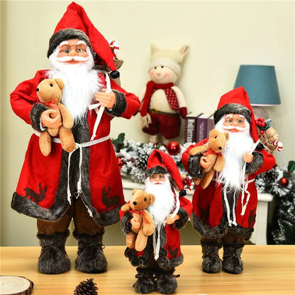 Boneco de Papai Noel em pé, enfeite de Natal para festa de Natal, lareira e férias 40cm