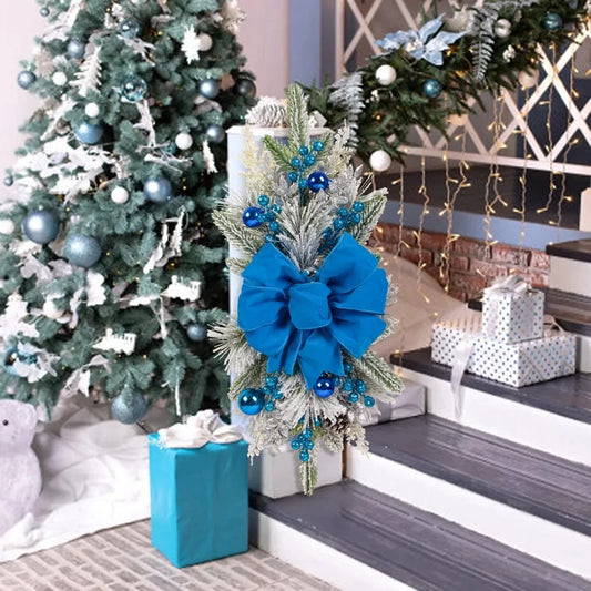 Guirlanda decorativa Azul, guirlanda de Natal pré-iluminadas sem fio para porta da frente