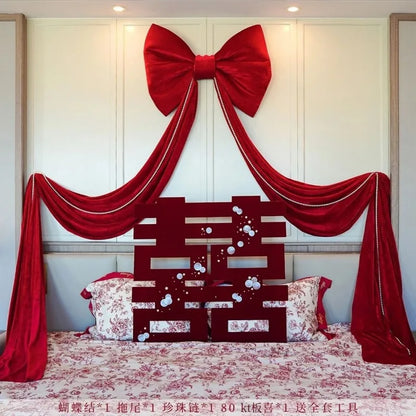 Laço decorativo grande, laço gigante de veludo vermelho, cenário casamento, decoração