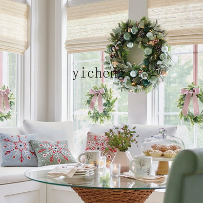 Guirlanda de Natal pré-iluminada de 50 cm para decoração de porta da frente com enfeites