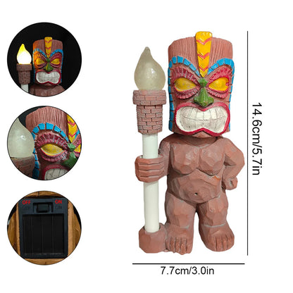 Estátua de jardim Tiki com decoração atualizada, estatueta Tiki de resina com luzes