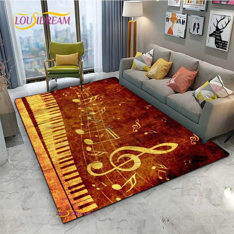 Tapete de Área Tema Musical 1,5 x 2,1 m/60 x 84 pol/152 x 213cm Piano, Teclado e Tapete