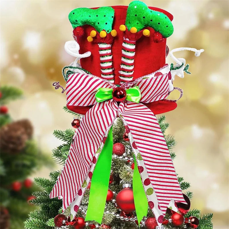 Ponteira Natal Premium Ponteira Decorativa Árvore de Natal, Enfeite Árvore Natalina Chapéu Vermelho Bengalas