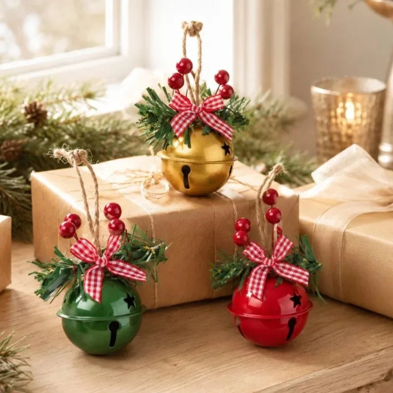 Sino de Natal Dourado/Vermelho/Verde 3 peças Sino de Natal Ornamento de Sino de Metal