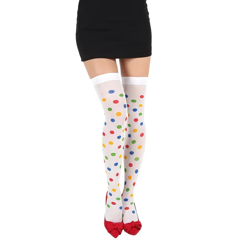 Meia calça infantil algodão bolinhas coloridas inverno e Meias altas até o joelho bolinhas