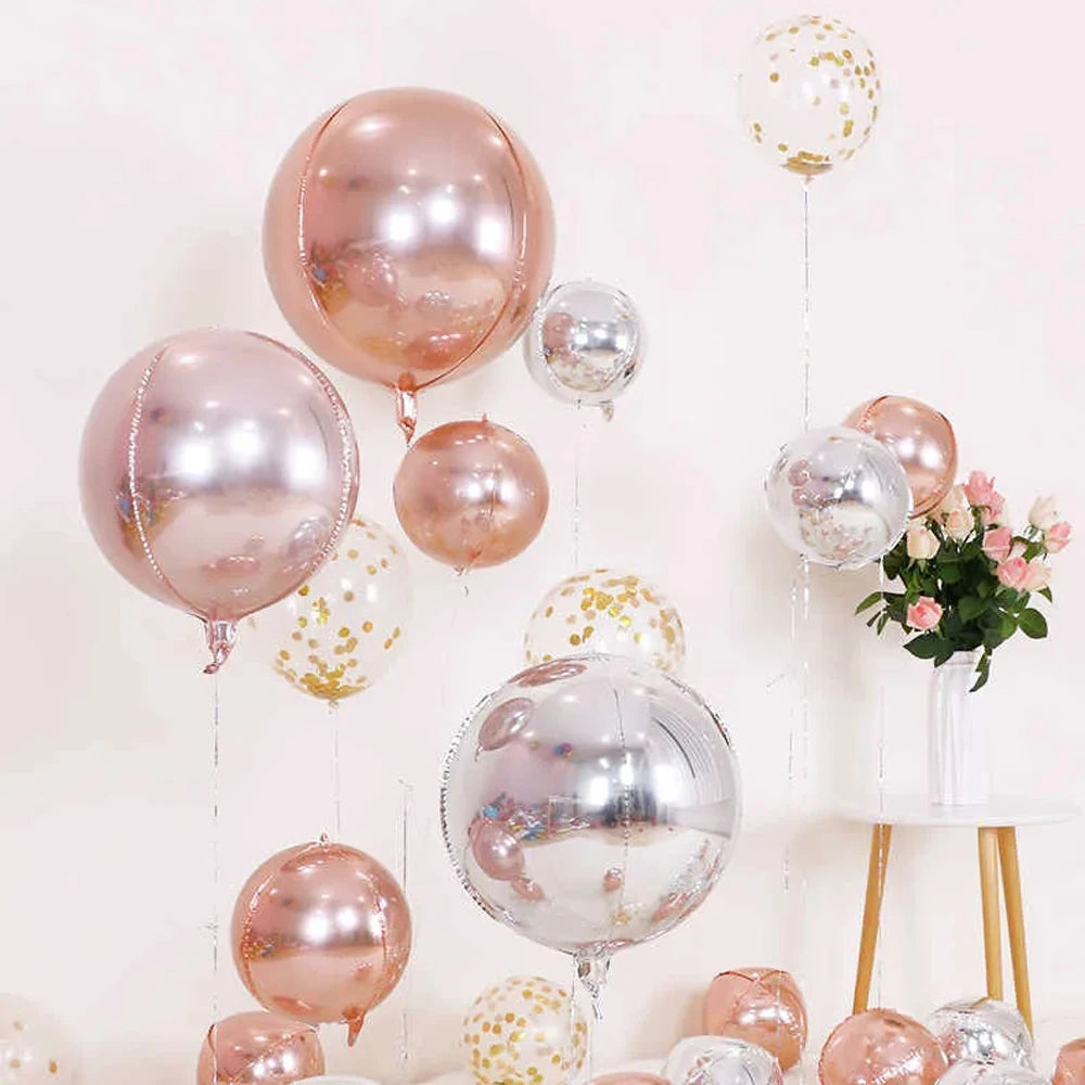 Balões 4D de ouro rosa de 15 polegadas, balões metalizados grandes, balões esféricos