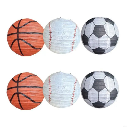 6 Peças lanternas de papel esportivas 20,32 cm beisebol basquete futebol esportes