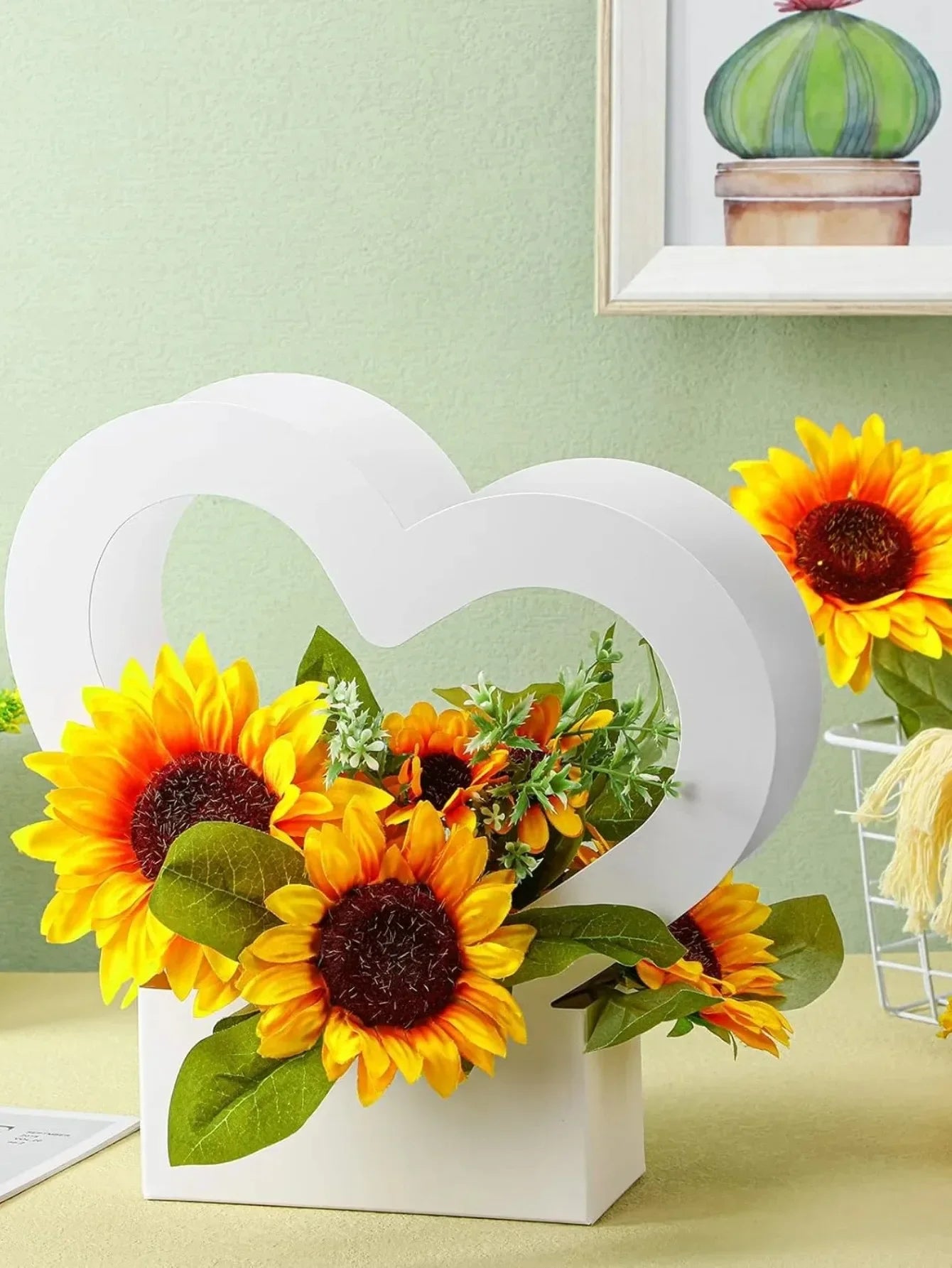 Sacola de flores amor conjunto de 10 peças cestos decorativos flores papelão dourados