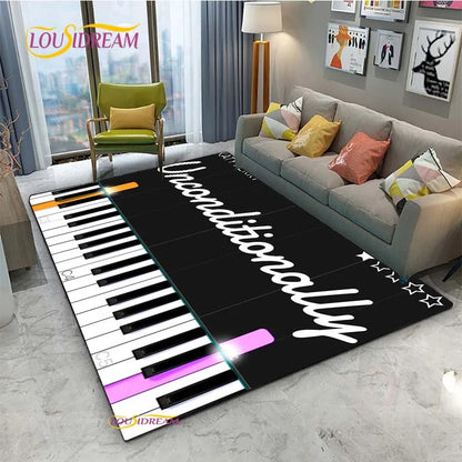 Tapete de Área Tema Musical 1,5 x 2,1 m/60 x 84 pol/152 x 213cm Piano, Teclado e Tapete