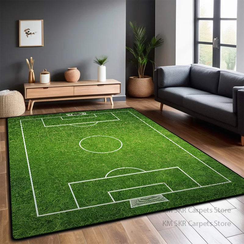 Tapete Campo de Futebol 3d Tapete de campo de futebol verde para quarto, sala de jogos