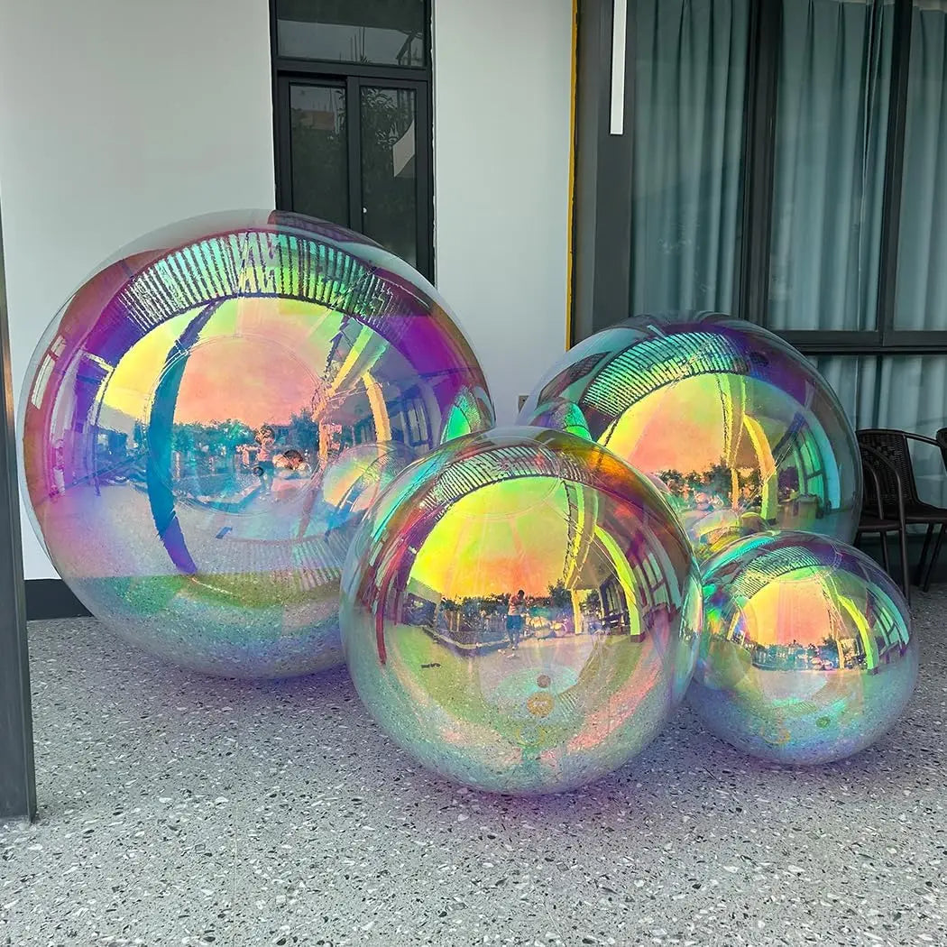 Bola de espelho inflável prateada, grande, brilhante, hermética, gigante, balão pendurar