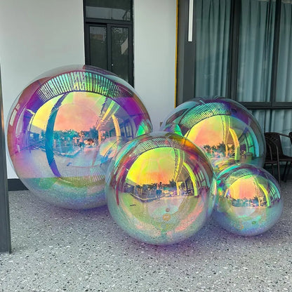 Bola de espelho inflável prateada, grande, brilhante, hermética, gigante, balão pendurar