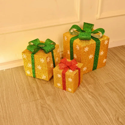 Caixa de presente de PVC de 3 tamanhos para loja de decoração de Natal, floco de neve