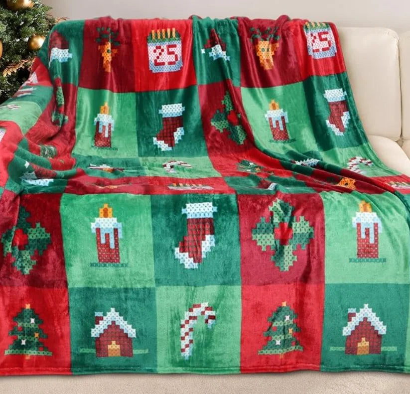 Cobertor de Natal para Presente de Mulher, Manta/Cobertor de Natal com Estampa de Renas e Árvores