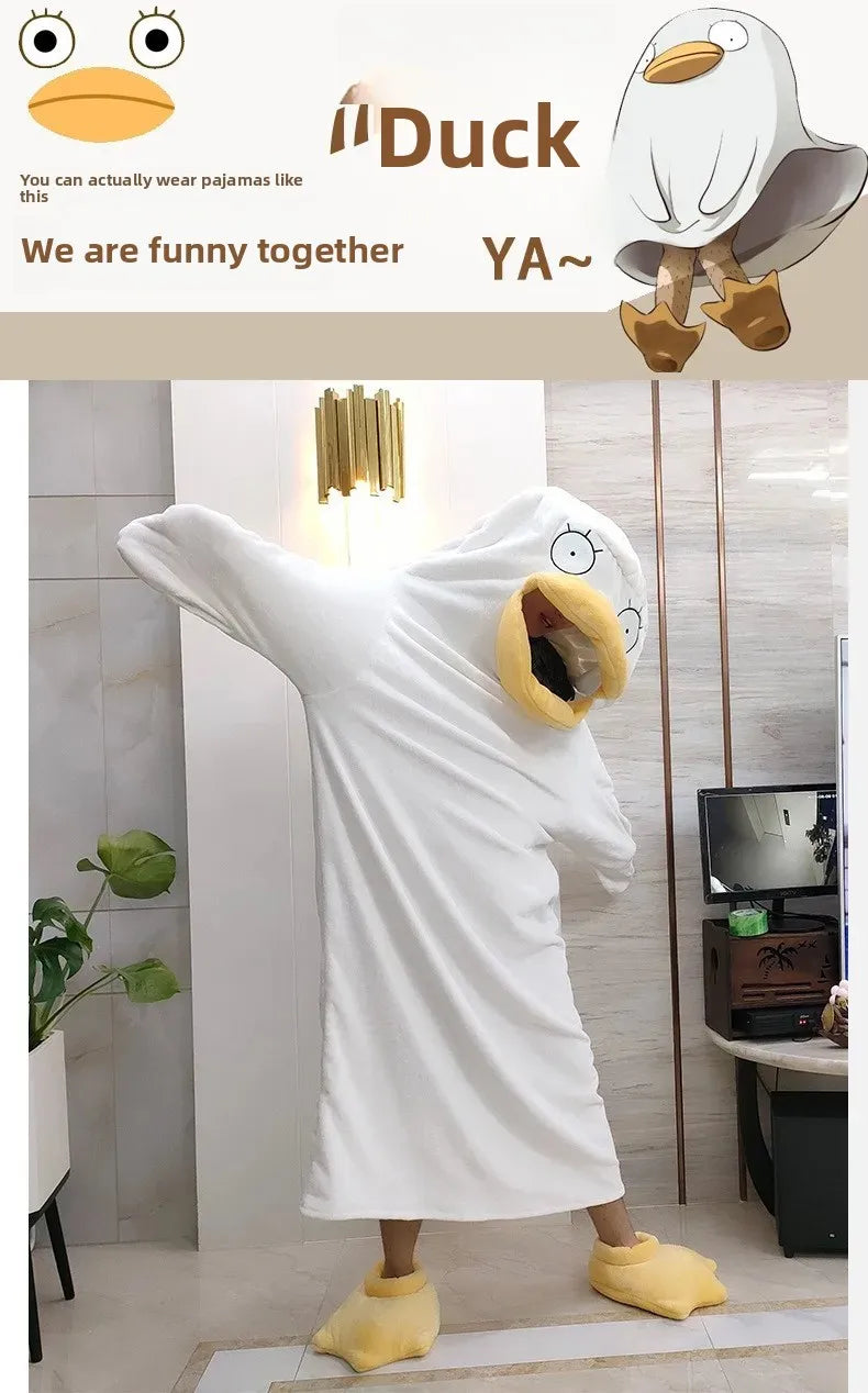 Fantasia Adulto Pintinho Pijama para Adulto - Traje Cosplay de Pelúcia Pato Flanela Traje