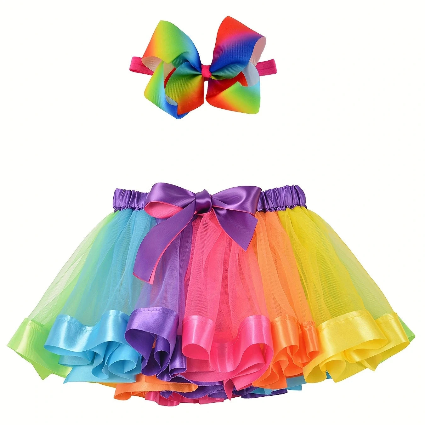 Saia de dança Carnaval tutu com laço e saia para meninas, roupa de arco-íris