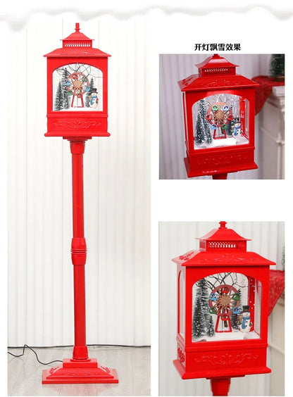 Poste Natalino Musical com Neve Artificial, 1.2 metros, Iluminação LED,  Músicas e 38cm