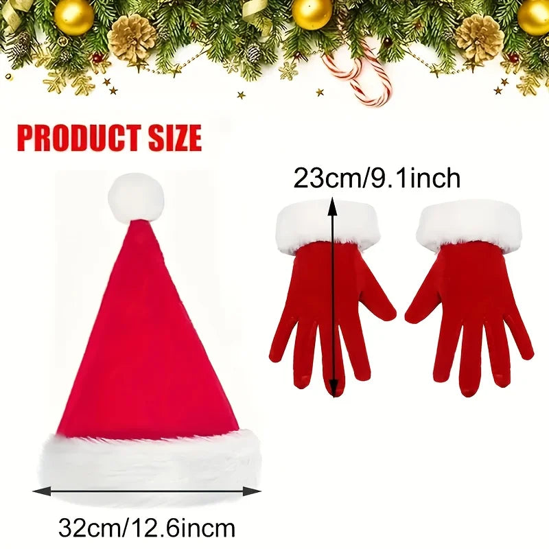 Kit Acessórios de Natal Gorro e Luvas, Conjunto de Fantasia de Papai Noel (2 Peças)