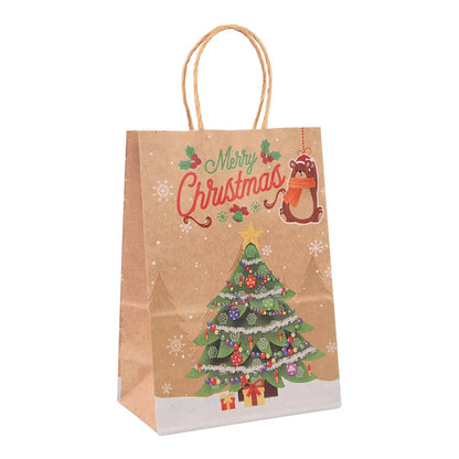 Kit de Sacolas Kraft para Embalagem e Presente - Estampa de Natal - 5 unidades -Natalina