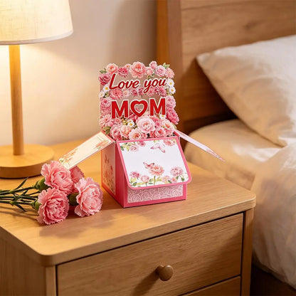 Cartão pop-up feliz Dia das Mães, buquê de flores 3D cartão comemorativo com envelope