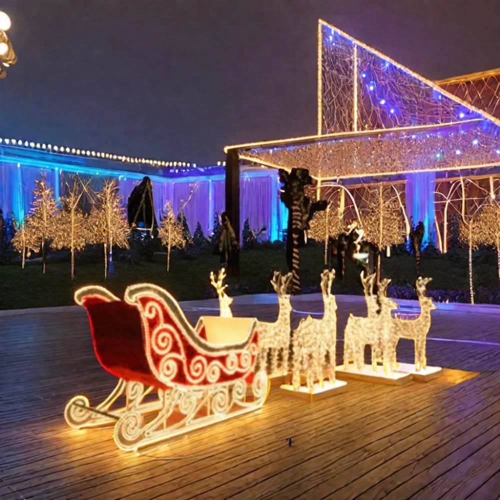 Trenó Papai Noel LED Shopping e Veados Luzes de trenó de Natal de 1,8 x 1,5 m, cenário